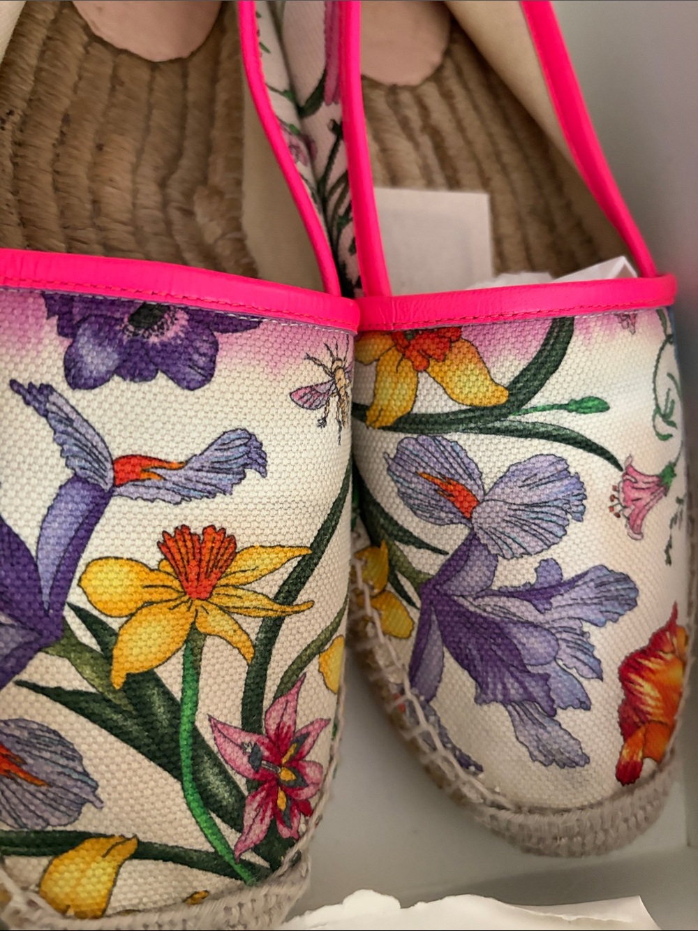 Gucci Floral Canvas Espadrilles with Hot Pink Trim - Picture 3 of 8